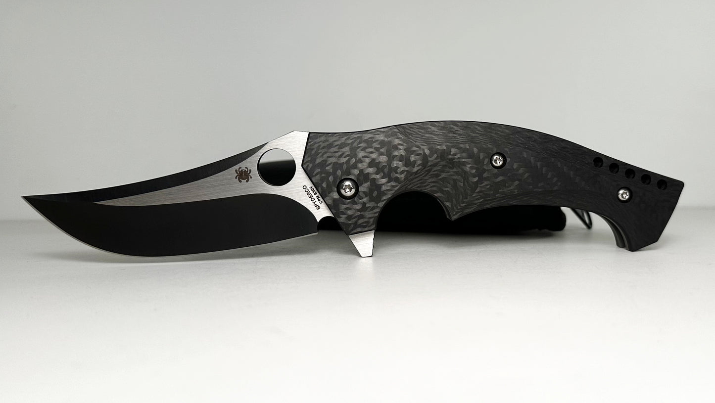 Spyderco | Brend/Pirela Mamba C196CFTIP Pre-Owned - Two-Toned CPM-S30V Upswept Blade & Titanium Handle w/ Twill Carbon Fiber Scales - Ti Liner Lock w/ Flipper & Round Thumb Hole | Made in Taiwan
