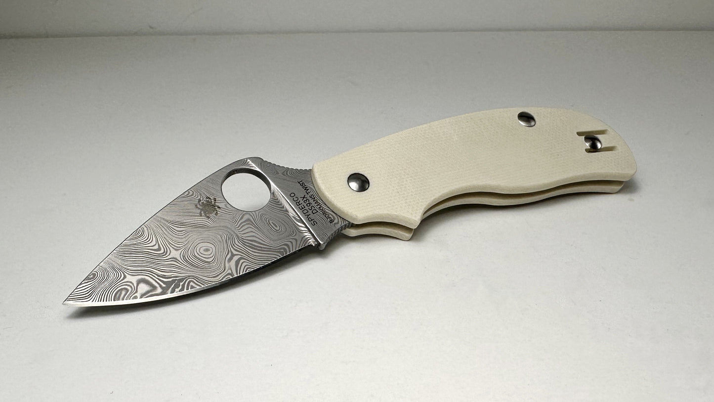 Spyderco Sprint Run Urban C127GPIVD Pre-Owned LNIB - Damasteel DS93X Leaf Shaped Blade & Ivory G-10 Handle Scales - Non-Locking SlipIt Slip Joint w/ 2.44" Blade | Made in Italy
