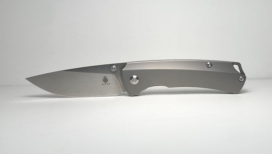 Kizer | Uli Hennicke T1 Ki3490 Pre-Owned - Stonewash 3.25" CPM-S35VN Drop Point Blade & 6AL4V Titanium Handle - Ti Frame Lock w/ Dual Studs | Made in China