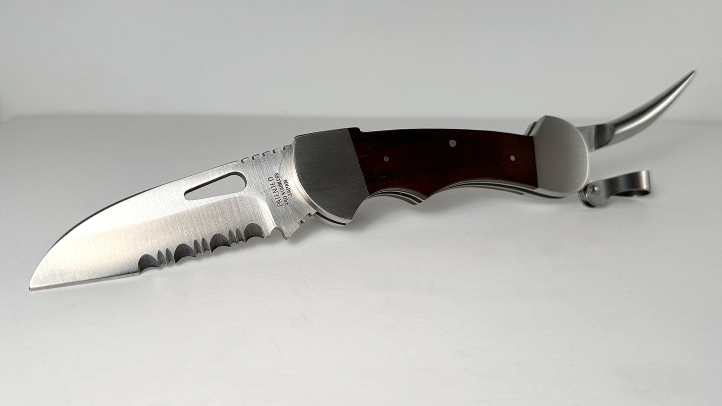 Myerchin Folding Marlin Spike Pocket Knife Pre-Owned & Used - Satin 440 Stainless Steel Partially Serrated Sheepsfoot Blade & Wood Handle w/ Steel Bolsters | Made in Japan