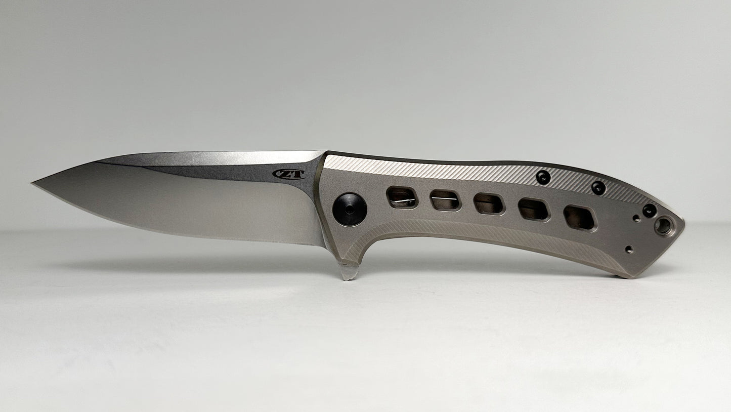 Zero Tolerance | Todd Rexford 0801TI Pre-Owned - Stonewash 3.5" CPM-S35VN Drop Point Blade & 3D Machined Titanium Handle - Frame Lock Folder w/ Flipper Tab | Made in USA