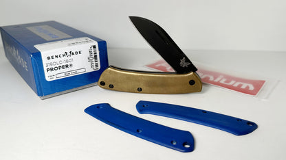 Benchmade Proper 319DLC-1801 Limited Edition #1273 Pre-Owned - Black CPM S30V Sheepsfoot Blade & Brass Flytanium Handle - Original Blue G-10 Scales Included - Slipjoint Folder w/ Nail Nick | Made in USA