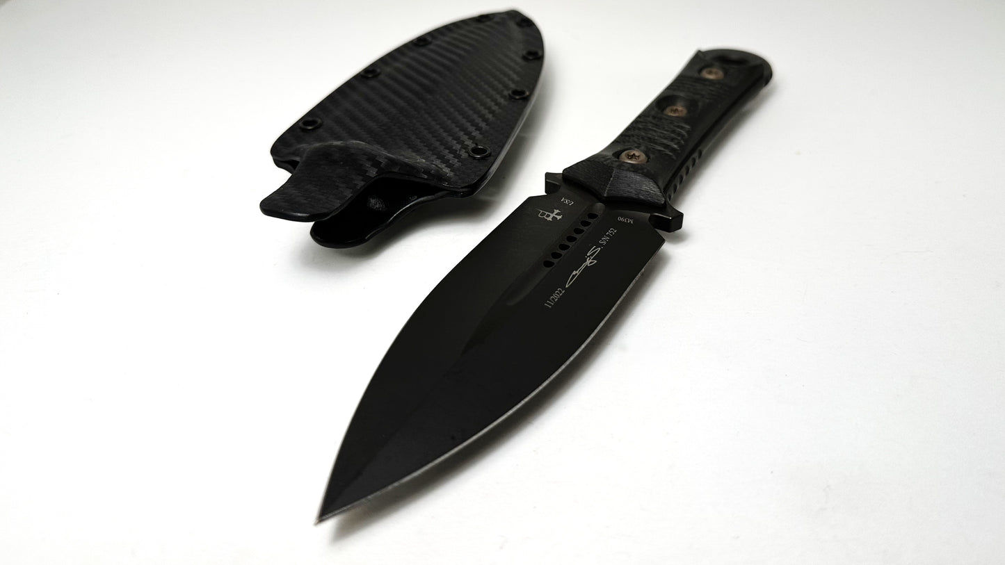 Microtech | Borka SBD Signature Series Fixed Blade Pre-Owned 201-1 DLCCFS - Black DLC M390 Dagger Blade & Carbon Fiber Handle - Kydex Sheath | Made in USA