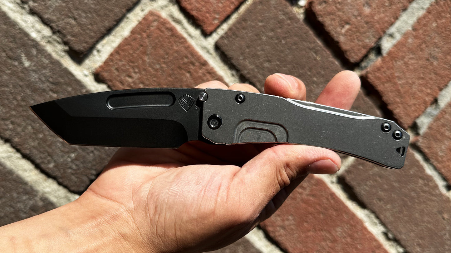 Medford Slim Midi Marauder Pre-Owned - Black PVD 3.7" CPM-S35VN Tanto Blade & Tumbled Titanium Frame Lock Handle - Black PVD Pocket Clip & Hardware | Made in USA