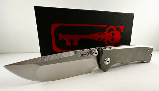 Chaves Ultramar Redencion Street PRE-OWN Full Titanium Handle w/ Satin Drop Point Blade in M390 | Skull & Standard Clips Included