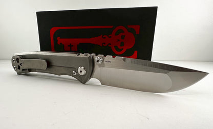 Chaves Street Clip-Side Bohler M390 Drop Point Plain Blade, Titanium Handle & Skull Pocket Clip with Box